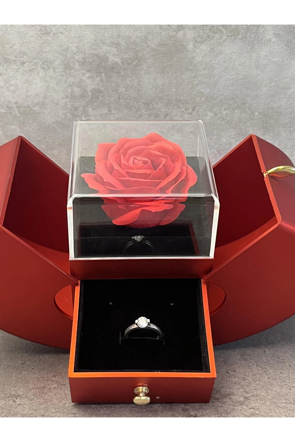 Ekospot Kalpli Elma Şeklinde Evlilik Teklifi Kutusu Güllü Hediye Kutusu Gül Temalı