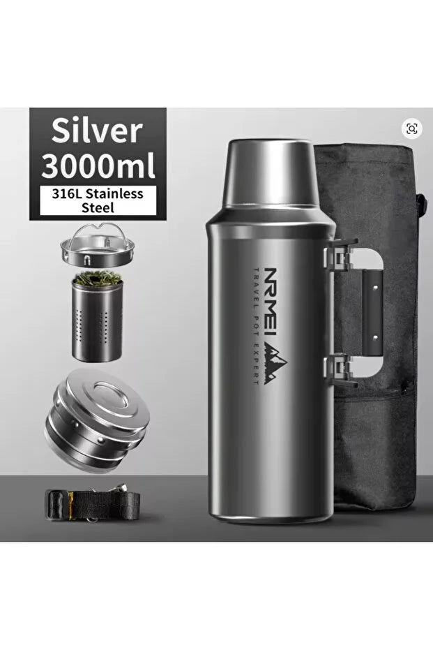 NRMEI 4lt Paslanmaz Kamp Termosu ve Taşıma Çantası