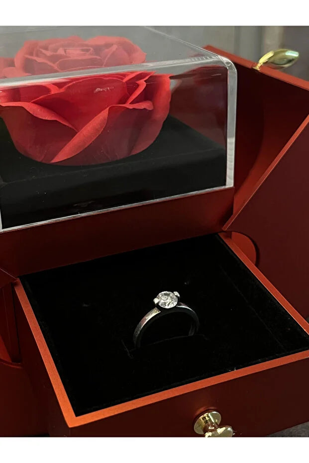 Hediyelik Takı Kutusu Açılır Kalp ve Kurutulmuş Gül