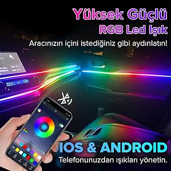 Tüm Araçlara Uyumlu 64 RENK 210 MOD 8 RİTİM ARAÇ İÇİ AMBİYANS AYDINLATMA