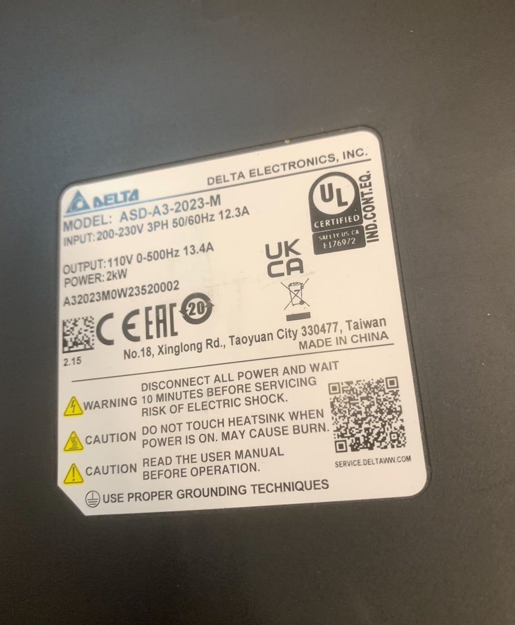 SERVO MOTOR SÜRÜCÜ DELTA ASD-A3-2023-M 110V 2kw 13.4A Sürücü