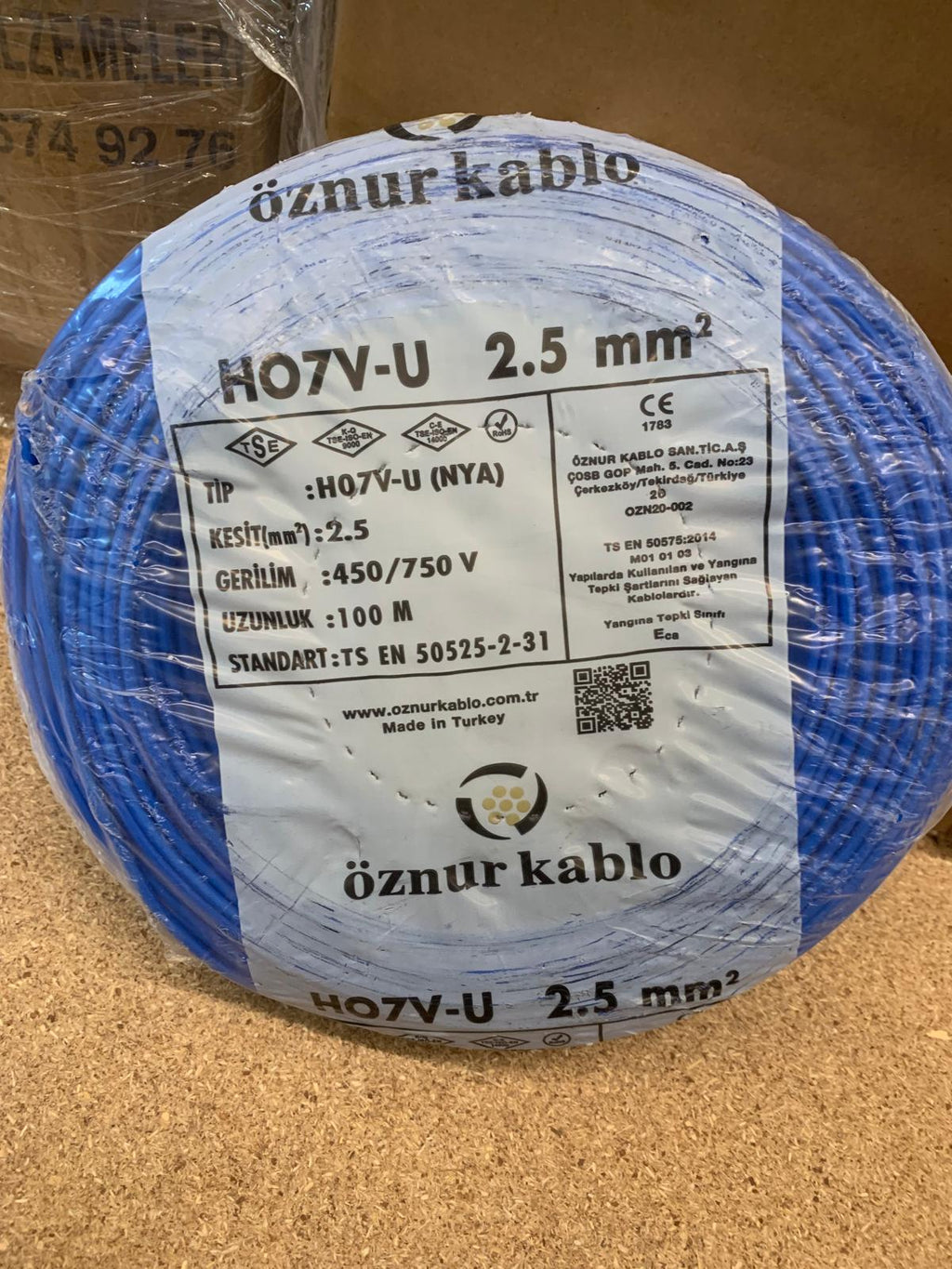 Öznur Kablo HO7V-U 2,5mm Mavi 100mt Kırmızı 100mt Sarı-yeşil 100mt