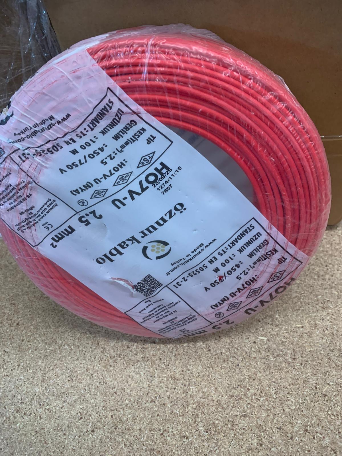 Öznur Kablo HO7V-U 2,5mm Mavi 100mt Kırmızı 100mt Sarı-yeşil 100mt