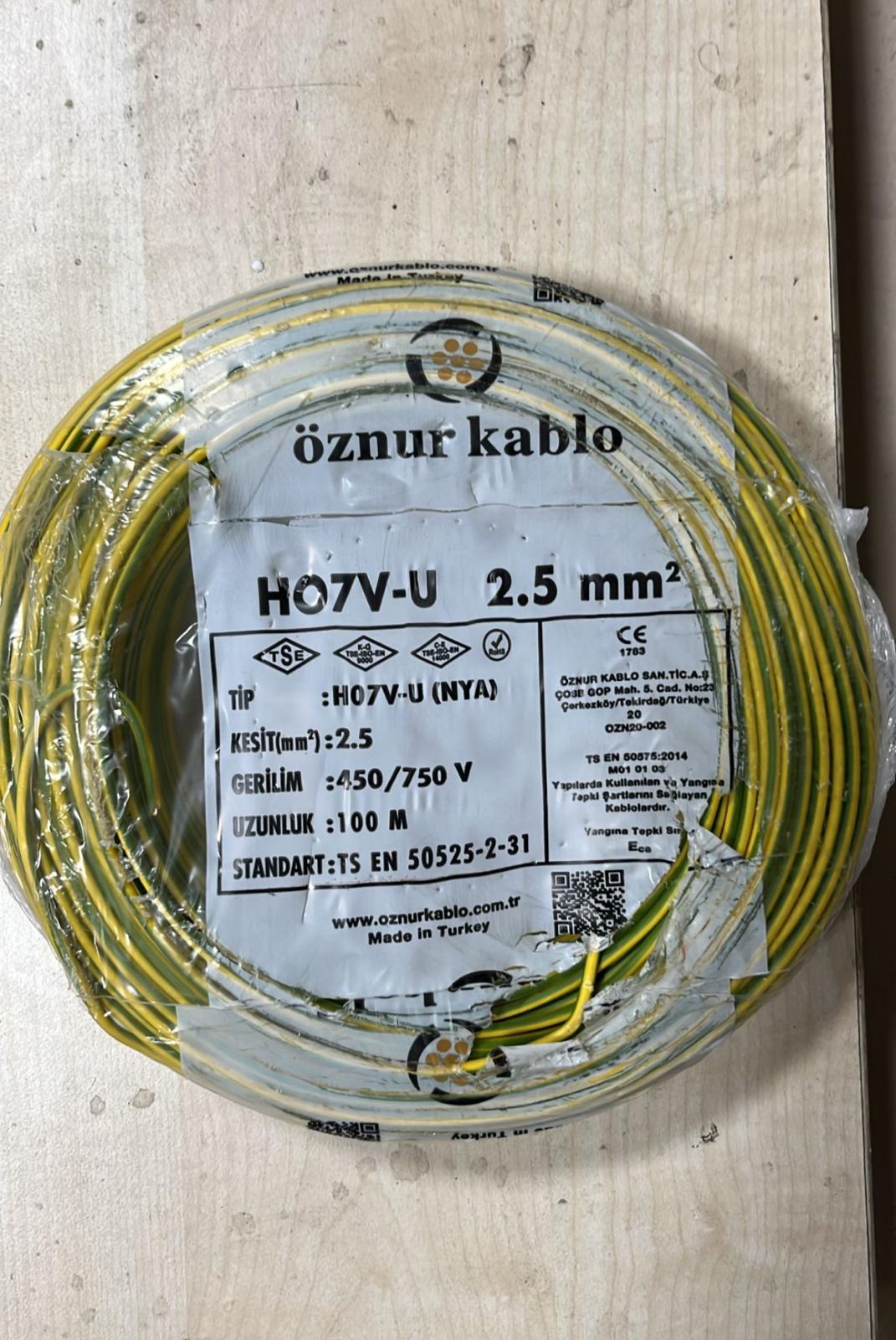 Öznur Kablo HO7V-U 2,5mm Mavi 100mt Kırmızı 100mt Sarı-yeşil 100mt