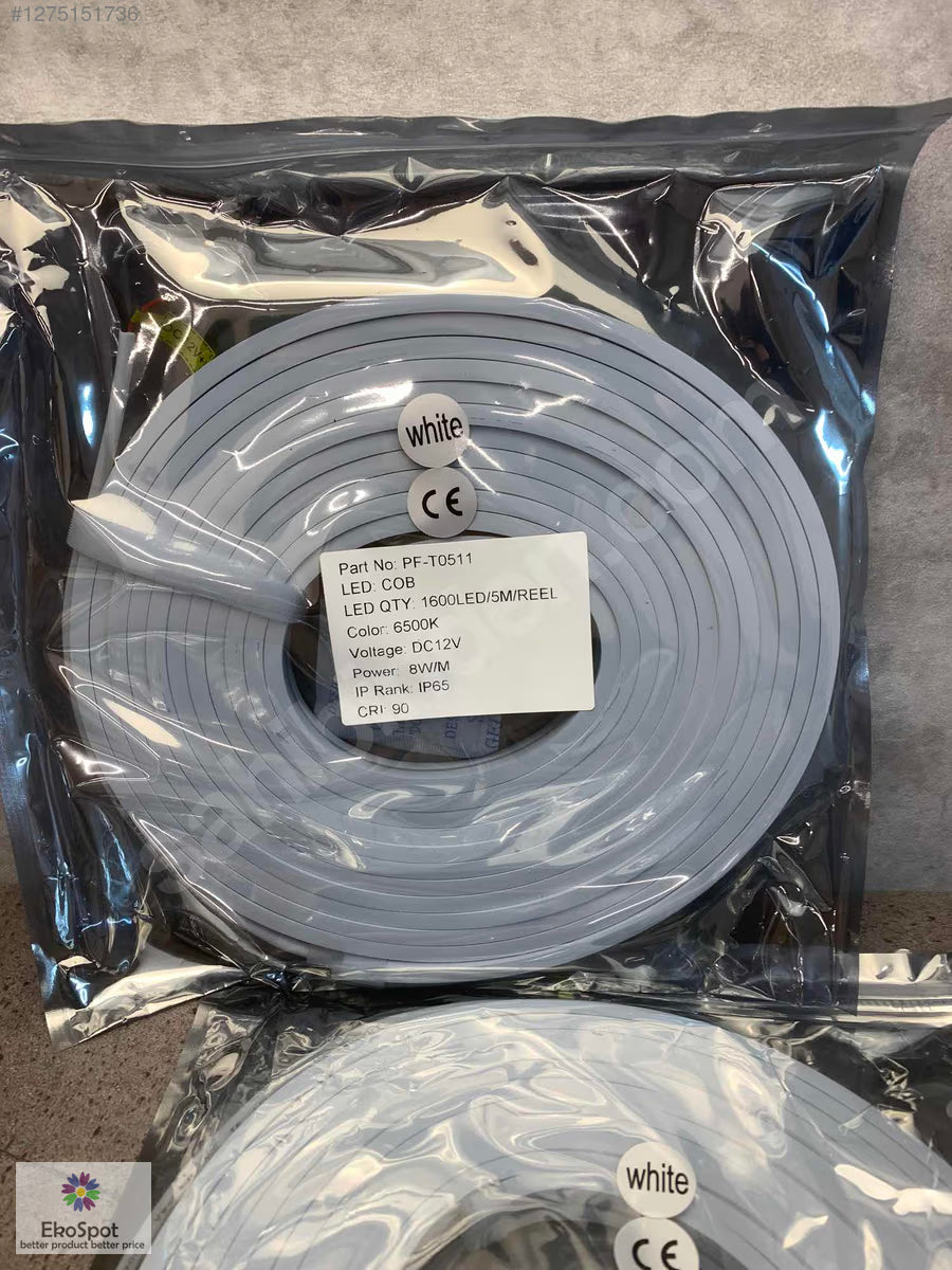 DC12V 6500K Beyaz Neon LED 8W/mt 320LED/mt - 10 Metre IP65 | EkoSpot
