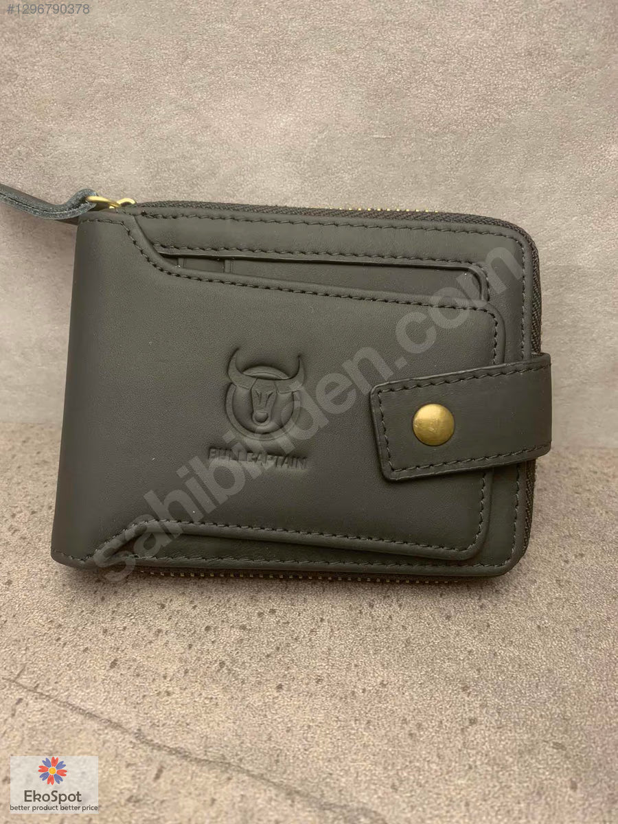 BullCaptain Hakiki Deri Cüzdan 12x10cm Siyah